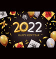 happy new 2022 year banner with realistic golden vector image