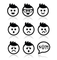 man or boy with spiky hair faces icons set vector image vector image
