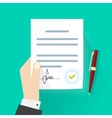business man hand holding legal contract document vector image