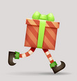 running gift box christmas elf legs santa claus vector image