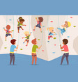 rock climbing wall boys and girls team vector image vector image