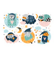 sleepy cute animals baby cartoon creatures vector image