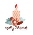 christmas card with hand drawn candle decorated vector image