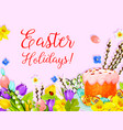 easter paschal cake egg willow flower card vector image vector image