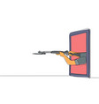 single continuous line drawing hand holding rifle vector image