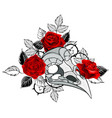 bird skull with red roses vector image