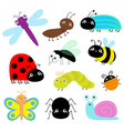 insect icon set lady bug caterpillar butterfly vector image vector image
