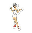 distressed sticker tattoo a pinup girl vector image vector image