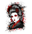 beautiful japanese geisha holds red fan vector image