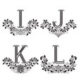 i j k l vintage monograms in floral wreaths vector image