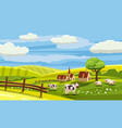 Cute rural landscape with farm cow flowers Vector Image