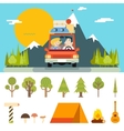 family trip road car concept flat design icon vector image