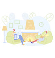 senior couple relax in living room with fireplace vector image
