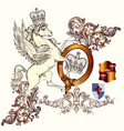 antique heraldic design winged horse and swirls vector image