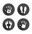 hand and foot print icons imprint shoes symbol vector image vector image