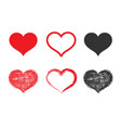 set grunge heart icons hand drawn vector image