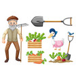 set of farm animals and farmer cartoon character vector image