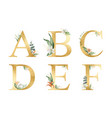 golden glitter alphabet with watercolor vector image