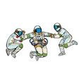 three astronauts in space zero gravity isolate vector image