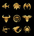 golden glossy animal icons on a black background vector image
