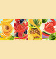 juicy and fresh fruit peach strawberry raspberry vector image vector image