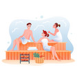 people relax in sauna cartoon happy man woman vector image vector image
