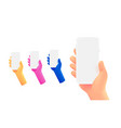 cartoon hands with white smartphone 3d clipart vector image