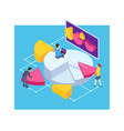 group people perform data analysis - isometric vector image