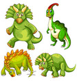 set green dinosaur cartoon character vector image