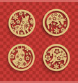 set chinese characters zodiac elements golden vector image vector image