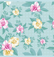 pink yellow rose leaves seamless pattern mint vector image