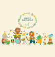 birthday party cute jungle animal banner music vector image