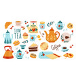 dessert sticker tea and coffee time collection vector image