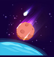 asteroid in space meteorite in sky dark vector image vector image