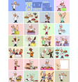 Chef characters in 25 poses and actions vector image