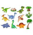 cartoon dinosaurs cute dino dinosaur and palm vector image