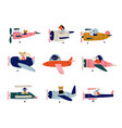 collection cute animals pilots flying on retro vector image