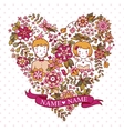 wedding heart with flowers and birds vector image