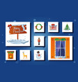 merry christmas icons set greeting card with tree vector image vector image