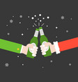 two hands toasting beer bottle cheers flat design vector image