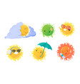 cute positive sun characters doing summer vector image vector image
