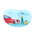 male character in overall is washing a car vector image