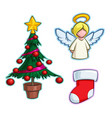 christmas cartoon icon set - tree angel stocking vector image