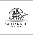 vintage retro line art sailing ship logo design vector image