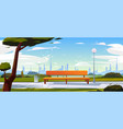 bench in park summer time landscape with city view vector image