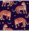 seamless pattern with leopards moon and stars vector image