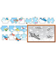 jigsaw puzzle game with airplanes in sky vector image