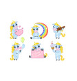adorable sweet unicorn cartoon character set cute vector image