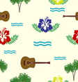 hibiscus guitars and palm trees pattern vector image vector image