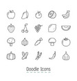 doodle fruits and vegetable icons vector image